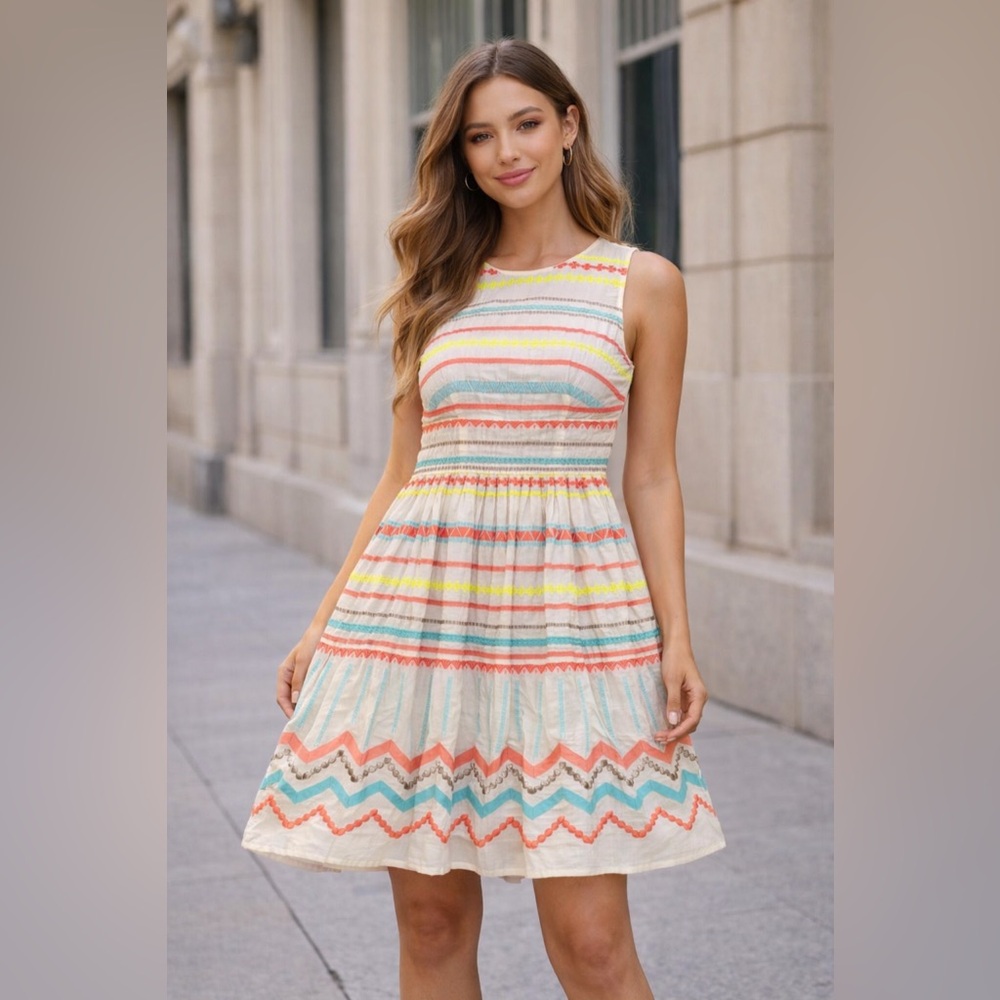 Tracy Reese Tracy Reese Colorful Embroidered A-Line Multicolor Patterned Dress